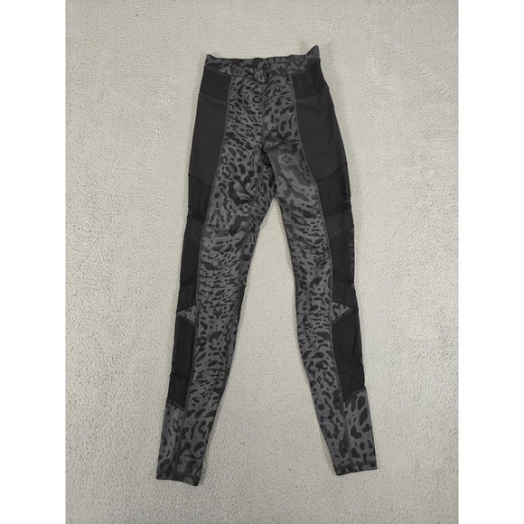 Lululemon Pants Womens Small Black Gray Animal Print Mesh Panel Leggings Yoga - Picture 1 of 12